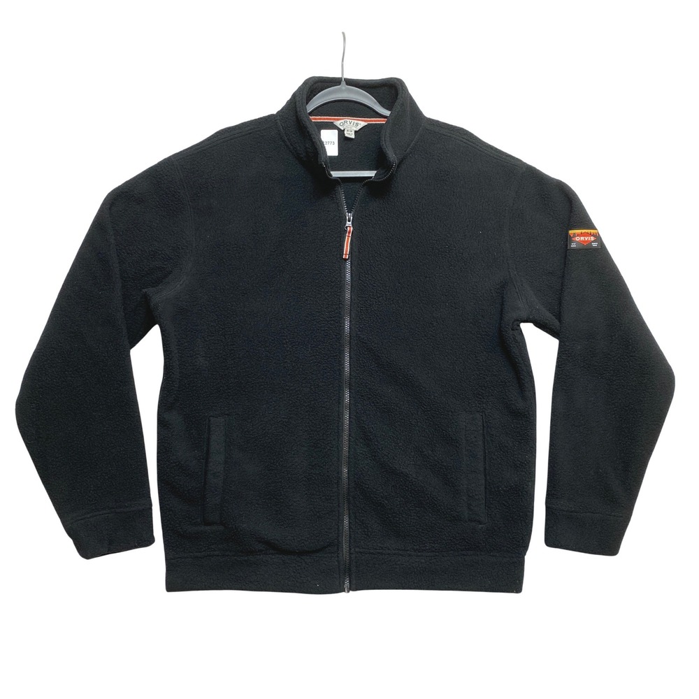 Orvis Jacket Mens M Black Classic Collection Full Zip Fleece Sleeve Patch